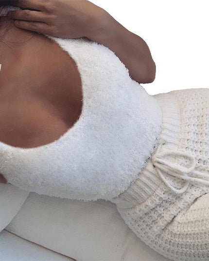 3pcs Womens Clothing Long Sleeve Crop Tank Top And Drawstring Shorts Pajama Set