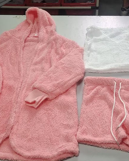 3pcs Womens Clothing Long Sleeve Crop Tank Top And Drawstring Shorts Pajama Set