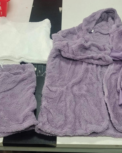 3pcs Womens Clothing Long Sleeve Crop Tank Top And Drawstring Shorts Pajama Set